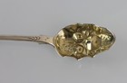 Antique Sterling Silver Repousse 5-3 8  Berry Decorated Spoon  17 8 Grams
