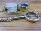 Set Of Two Brass Pocket Magnifier Key Chain Antique Vintage Magnifying Glass