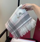 Loro Piana 100  Cashmere Plaid Scarf Pink Gray White 30 X 180 Cm