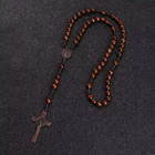 8mm Wooden Prayer Beads Rosary Necklace Cross Pendant Christian Jewelry