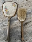 Vtg Vanity Dresser Set Brush   Mirror Set Floral   Gold