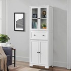 Tall Storage Cabinet Kitchen Pantry Cupboard With 2 Glass Doors   Shelves White