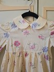 Vintage Girls Party Dress By Polly Flinders  Beige Cotton Floral  Cottagecore  6