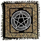 Witchcraft Pentagram Silver And Gold On Black Fringed 18 x18  Altar Cloth 
