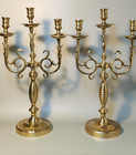 Rare Pair Of Antique Victorian Ornate Brass Three-light Candelabra 1920s England