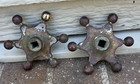 Antique Vtg 6-point Star Faucet Handle  hot  Cold Brass W  Porcelain Button