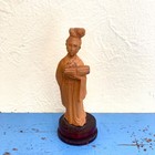 Hand Carved Asian Figurine Wood Beautifully Detailed Woman Vintage 5 7 8  Tall