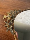 Vintage Gold Tone Oval Mirror Vanity Tray Birds Floral Hollywood Regency