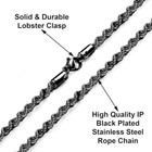 2mm Stainless Steel Black Rope Chain Necklace For Men And Women 16 - 30 