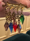  Vintage 1920s Glass Dangle Brooch Art Deco Jewel Tones Gablonz