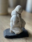 Vintage Hand Carved Alaskan Inuit Walrus Hunter On Black Stone Base Alaska