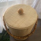 Vintage Mcm Tall Grass Cloth Ice Bucket With Bamboo Handle 10 5   