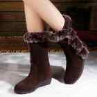Winter Warm Mid Calf Snow Boots Women Fur Lined Flat Buckle Casual Long Shoes