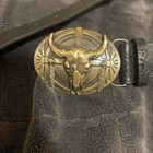 Western Floral Embossed Black Leather Belt With Bull Skull Buckle