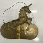 Vintage Solid Brass Unicorn Wall Hanging Decor Made In Taiwan Rustic Patina 7 5   