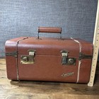 Vintage Carilite Travel Suitcase Train Luggage Cosmetic Case With Handle Brown 