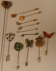 12 Vintage Stick Pins  Enamel  Silver   Amethyst Victorian Gold Filled Hatpin   