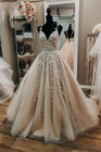 Vintage Champagne Wedding Dresses With Straps Lace Appliques A Line Bridal Gowns
