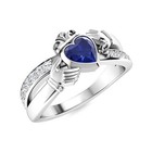 Claddagh Irish 5mm Heart Blue Syntheitc 925 Sterling Silver Solitaire Ring