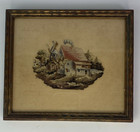 Needlepoint Petit Point Farm House Cottage Country  Framed Glass Old Handmade