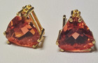 Natural Oregon Red Sunstone Earrings 4 5 Ctw 14k Gold Trillion Cut Rare Gem