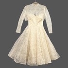 Vtg 50s Ivory Lace Fit Flare Party Wedding Dress Sz 11 Rockabilly Bolero Jacket