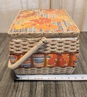 Vtg Dritz Wicker Woven Sewing Basket  Mcm Japan Orange Floral  With Satin Lining