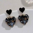 2x Fashion Women Black Heart Crystal Zircon Stud Earrings Dangle Party Jewelry