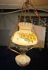 Vintage Swag Hanging Hurricane Lamp Fixture Floral Lamp Light Green Ruffled 