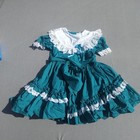 Golden Age Vintage Girls Teal Dress Size 7 Lace Collar Ruffle Crinoline Usa