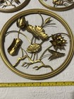 Vintage Set Of Three Metal Floral Wall Art Round Plaques 3d Flowers Mcm