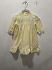 Vintage Baby Girl Dress Yellow Lace Trim Ruffle Hem Long Sleeve 1960s 70s