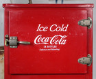 Antique 1940 s Ice Box Refrigerator Coca Cola Red Albatross Steel Furniture Co 
