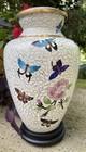 Fine Enamel Cloisonn   Butterfly   Rose Adult Human Ashes Cremation Urn Vase Lg