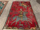 3x5 Antique Rug Hand-knotted Red Blue Old Worn Real Vintage Oriental Handmade Ft