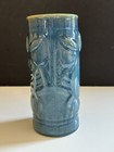 Vintage Libbey Blue Ceramic Tiki Tribal Hawaii Drinking Glass Mug Tankard 1960 s