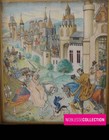 Antique 19th French Medieval Illumination Hand Painted Triptych Courtly Scene