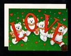 Vintage Christmas Teddy Bears Scarves - Love Embossed Greeting Card W  Tracking