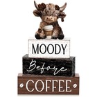 4 Pcs Wooden Highland Cow Figurines Set - Rustic Farmhouse Decor  Stackable Cent