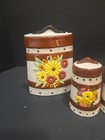 Vntg 80   s Hand Painted Ceramic Napkin Holder S p Canister 4 Pieces Sunflowers 