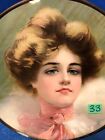 Antique Original Victorian Woman Glass Art Nouveau Flue Cover hanging Chain  33 