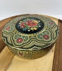 Vintage Round Floral Tin Box Can For Cookies Sewing Made In Holland 1970 s Guc