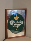 Vintage 70s Carlsberg Lager Copenhagen Beer Bar Mirror 13x9 Pub Sign Man Cave