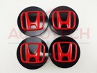 Black red Honda Set Of 4 Wheel Center Caps 69mm