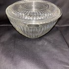 Vtg Anchor Hocking Round Glass Refrigerator Dish With Lid Ribbed Pattern
