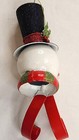 Ornament Christmas Snowman Metal Glitter Tall Top Hat Holly Hand Crafted