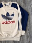 Vintage 80s Adidas Mens Retro Striped Crewneck Sweatshirt Medium Distressed
