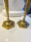 Vtg Heavy Pr Brass Candlesticks     Hexagonal     Late 19th early 20th Century Style