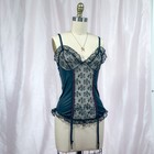 Vintage 70s 80s Nan Flower Black Lace Garter Bustier S M