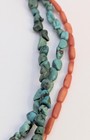 Southwestern Sterling Silver Triple Strand Genuine Turquoise Coral Bead Necklace
